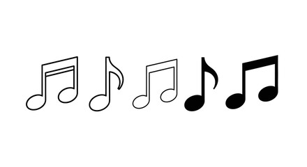A series of graphic music note icons in various styles, from outlined to filled, suitable for conveying sound, melody, and rhythm in digital designs and creative multimedia projects © charli