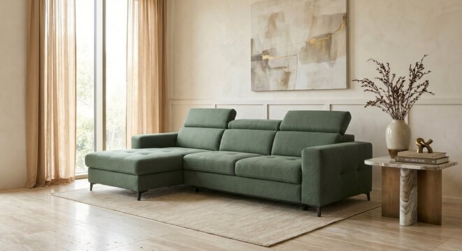 Green Sectional Sofa in Modern Minimalist Living Room