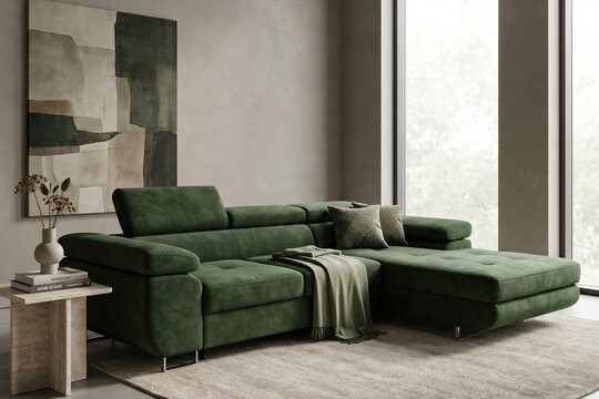 Green Sectional Sofa in Modern Minimalist Living Room