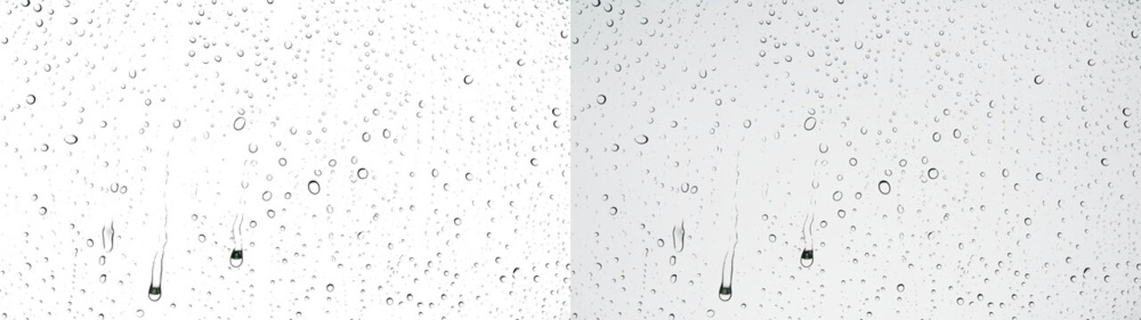 Water drops rainy glass window overlay with vertical drips on PNG transparent background