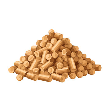 Wood pellets for renewable energy biomass heating isolated vector