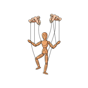 Vector Illustration of Hands Controlling a Wooden Mannequin Puppet