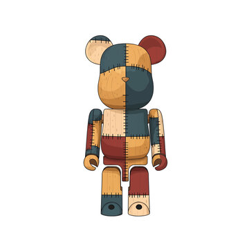 Stylized Collectible Patchwork Bear Toy Vector Illustration