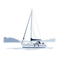 Fototapeta premium Minimalist Sailing Yacht Vector Illustration on Calm Sea