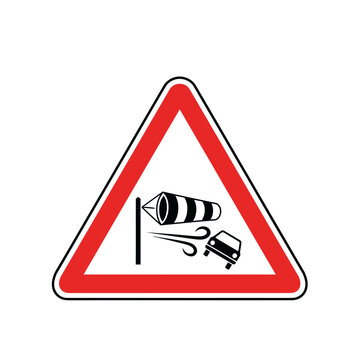 Strong Side Wind Warning Road Sign Vector Illustration