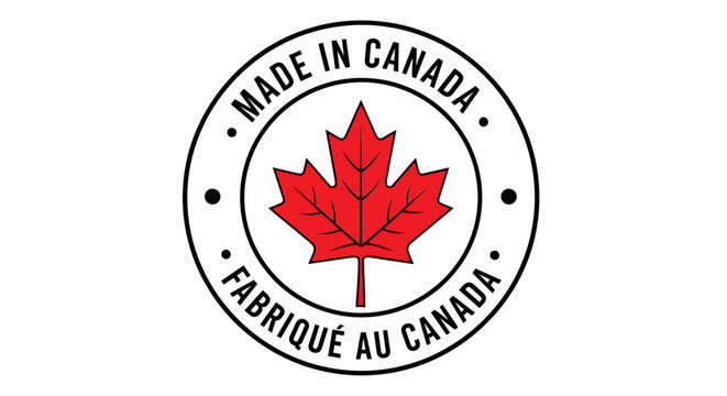 Made in canada logo with red maple leaf