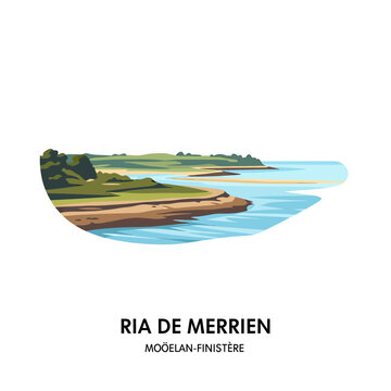 Ria de Merrien Estuary Landscape Vector Illustration