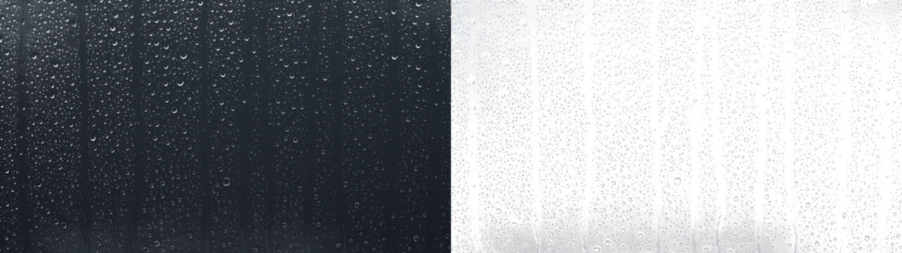 Water drops rainy window overlay on black PNG transparent background