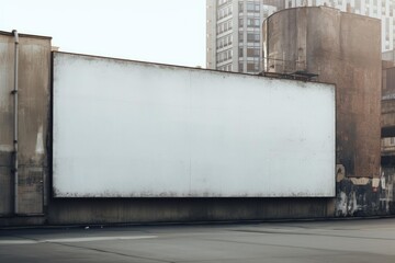 Obraz premium Empty outdoor advertising banner on a weathered wall in an urban street scene