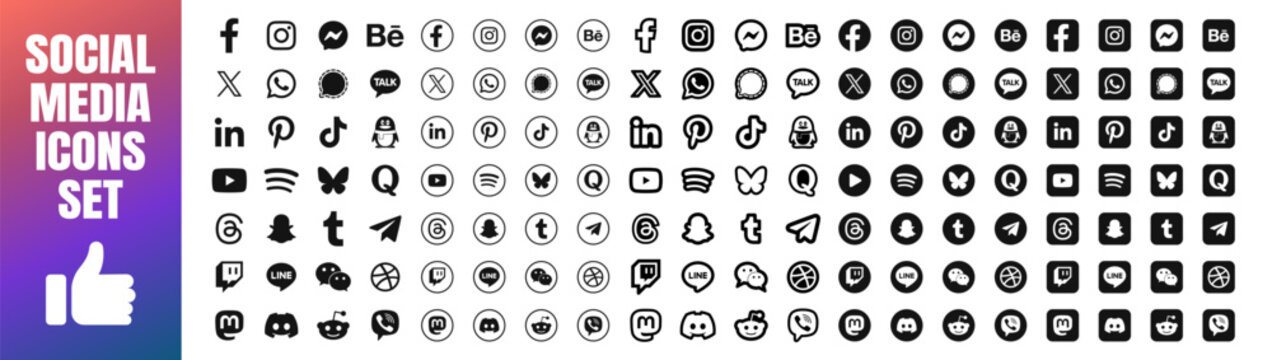 Social media icon set with Instagram WhatsApp Facebook YouTube LinkedIn TikTok and Telegram logos in colorful glossy rounded styles UKRAINE, KYIV, 13 APRIL, 2026