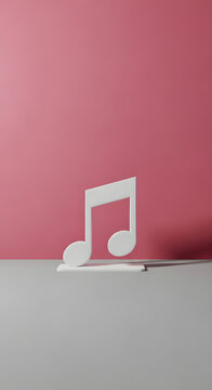 A white musical eighth note on a pink wall