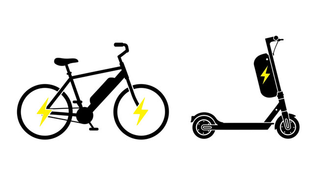Sleek electric bicycle and scooter icons, representing the essence of modern urban micro-mobility and sustainable personal transportation solutions for an eco-conscious lifestyle