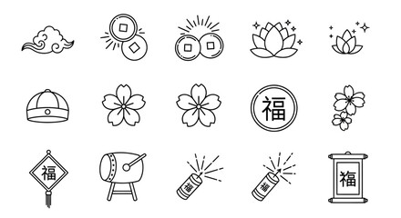 Chinese New Year Icons and Symbols Collection Lunar New Year Celebration Elements © charli
