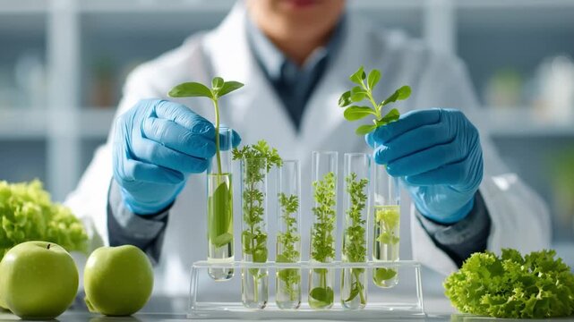 Researcher conducts tests on plants in laboratory for experimentation
