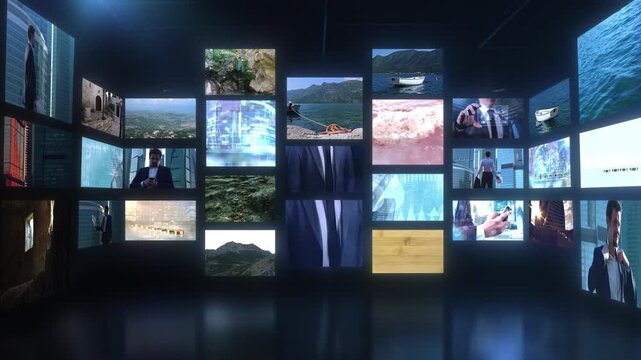 Digital media mosaic displaying global communication and connectivity