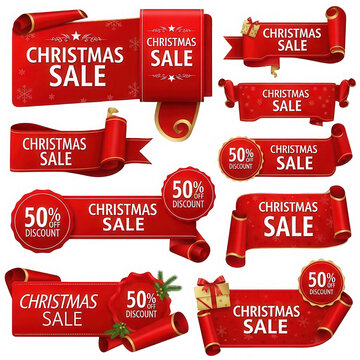 set of red seles  labels isolated on a transparent background