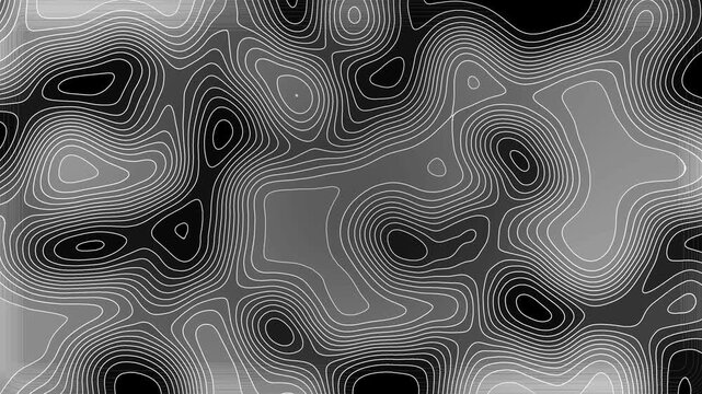 4K Abstract Topography Line Pattern with Dynamic Flowing Waves. Futuristic Digital Terrain Contour Lines with Dynamic Wave Motion.