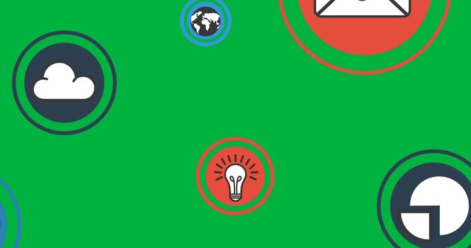 On load flat circular icons drifting and floating gently with transparent background for branding