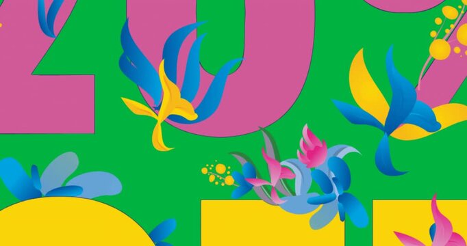 Digital animation of floral designs over 20 percent off text against black background