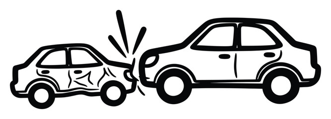 Naklejka premium Dynamic line drawing depicting a rearend car accident between two vehicles, ideal for illustrating road safety concepts, insurance scenarios, or traffic incident reports.