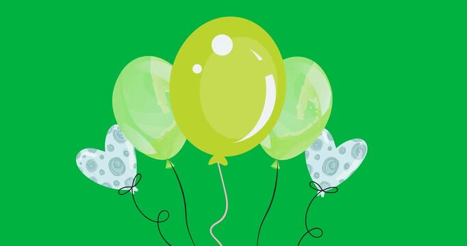 Digital animation of colorful balloons floating against black background