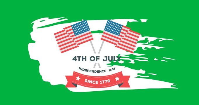 Digital animation of american flags and independence day text against black background