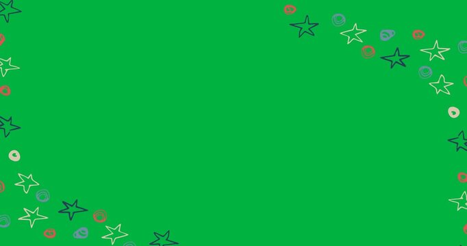 Digital animation of stars and dots icons against copy space on black background