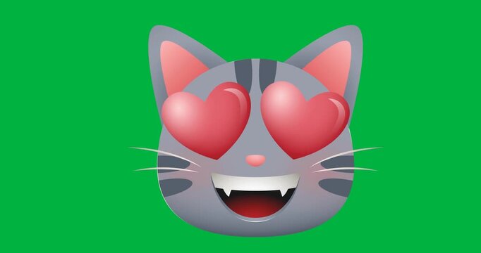 Digitally animation of heart eyes cat face emoji against black background