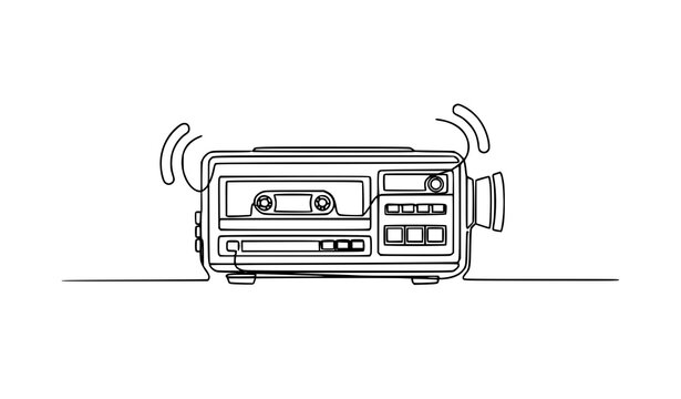 Single line retro video recorder vintage analog cinema device minimal continuous line vector illustration