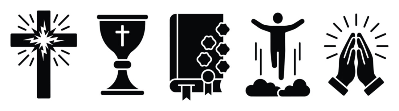 Sacred religious symbols representing Christian faith, spirituality, divine communion, holy scripture, resurrection, and devoted prayer for spiritual guidance, theological study, and