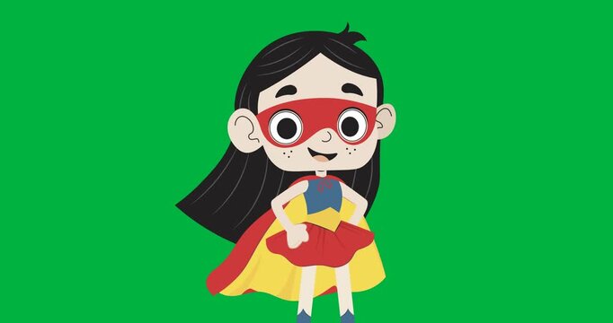Digital animation of girl superhero icon floating against black background