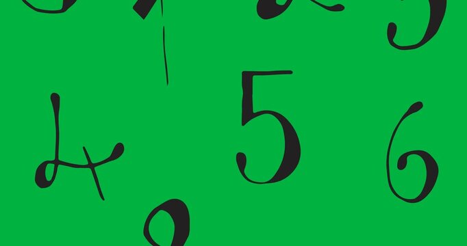 Digital animation of multiple numbers icons against black background