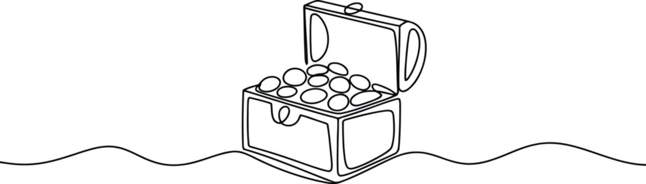 Open treasure chest with gold coins a hand drawn illustration