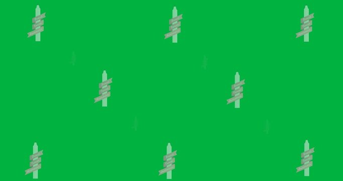 Multiple breast cancer awareness text on pink ribbons on candle icons against black background