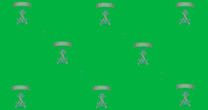 Multiple breast cancer awareness text banners with ribbon over anchor icons against black background