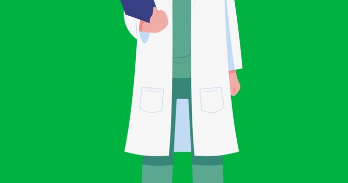 Digital animation of male doctor wearing face mask holding a file icon against black background