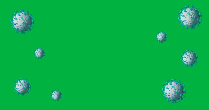 Digital animation of multiple green covid-19 cells icons against black background