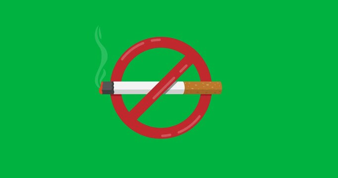 Digital animation of stop sign over cigarette icon against black background