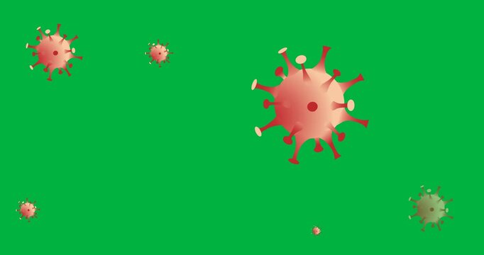 Digital animation of multiple orange covid-19 cells icons against black background