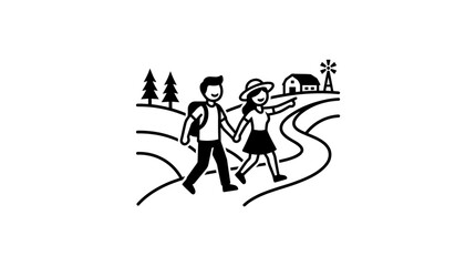 Obraz premium Couple Hiking Through Countryside Holding Hands