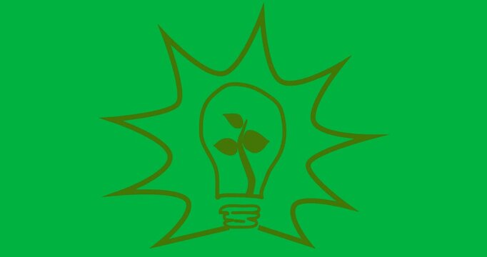 Digital animation of plant in light bulb icon on a speech bubble against black background