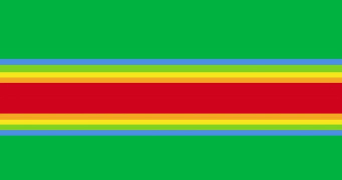 Digital animation of rainbow ribbon icon over rainbow pattern design against black background
