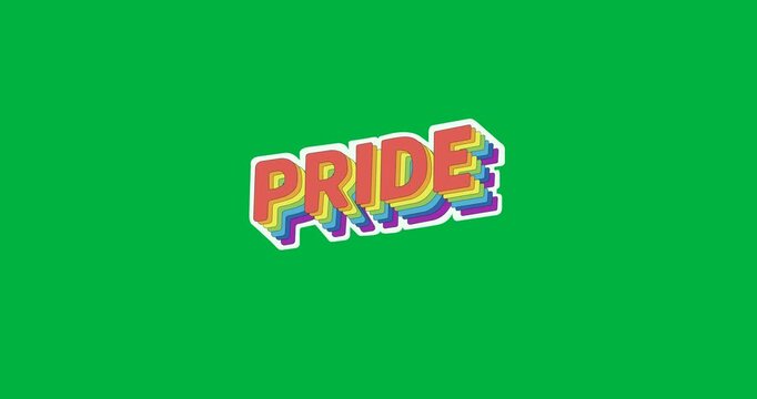 Digital animation of pride text with rainbow shadow effect against black background