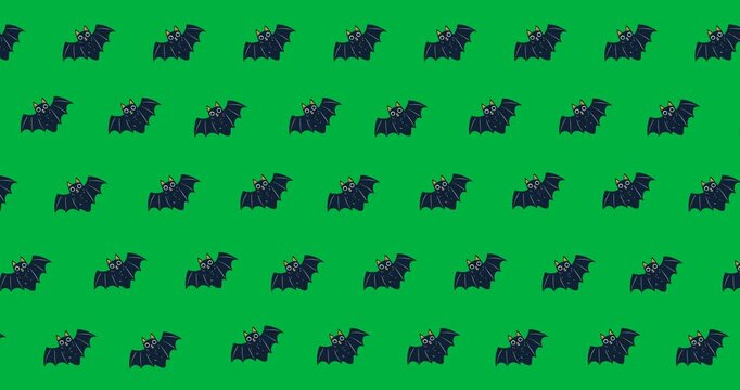 Halloween-themed digital animation with scary icons on a black background.