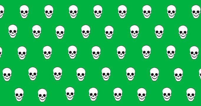 Halloween digital pattern features scary icons and skulls on a black background.