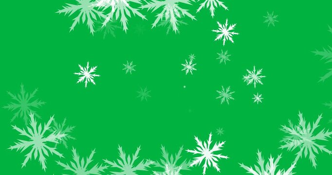 Digital animation of multiple snowflakes icons floating against black background