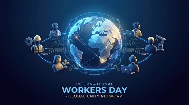 International Workers Day Global Unity Network with Diverse Professionals Around the World.