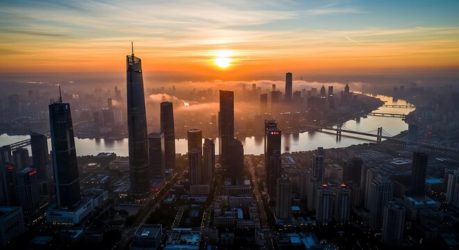 Sunrise over Chongqing - A Modern Metropolis in China.