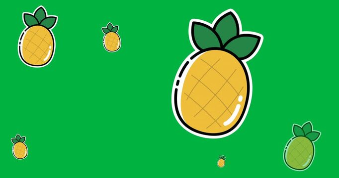 Digitally generated image of multiple pineapple icons against black background