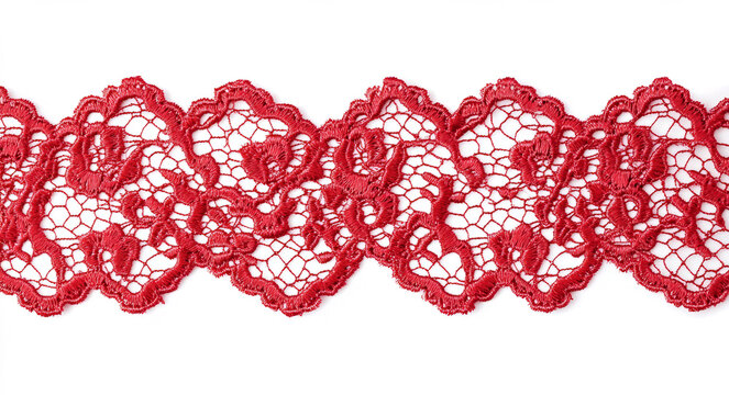red lace ribbon isolated on a transparent background